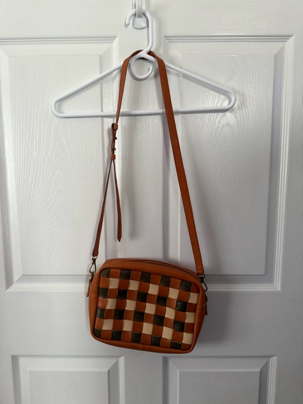 NWT Madewell Woven Patchwork Leather Crossbody Bag in Cognac Multi